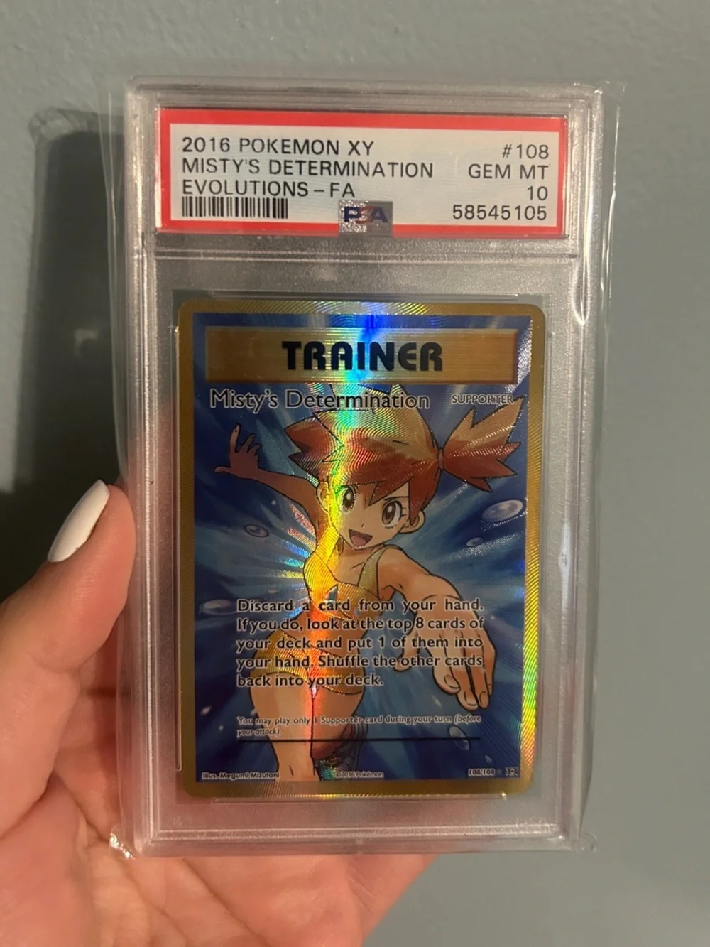 Pokémon graded PSA GEM MT 10 Trainer Card Misty's Determination #108 - Gold